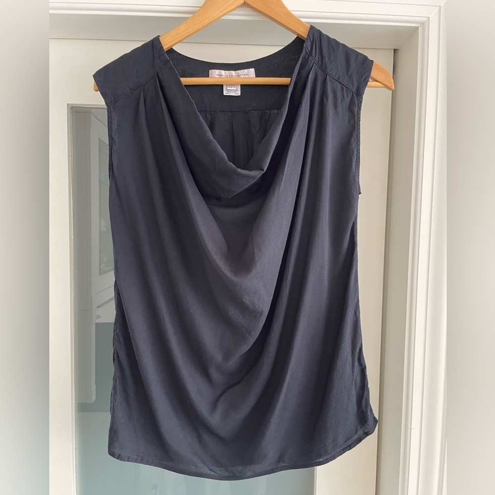 French Connection Classic Sleeveless Cowl Neck Top, Black.